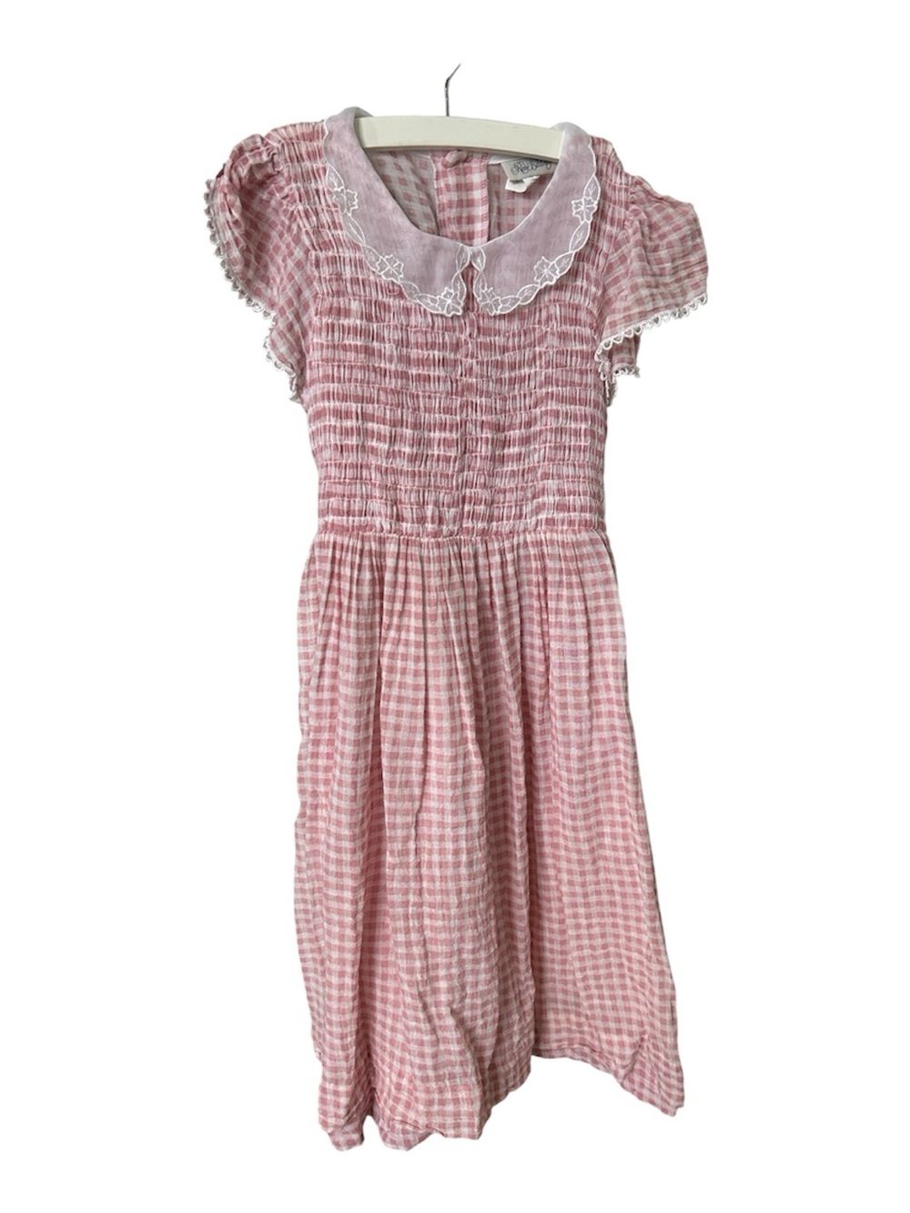 Vintage Rare Editions 80s Pink Gingham Smocked Dress Girls with Peter Pan Collar